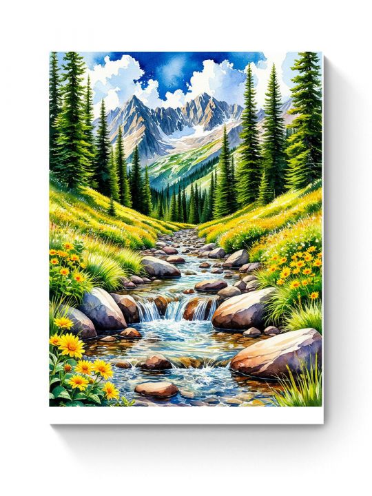Алмазная мозаика на подрамнике «Горный ручей» 50x40 см
