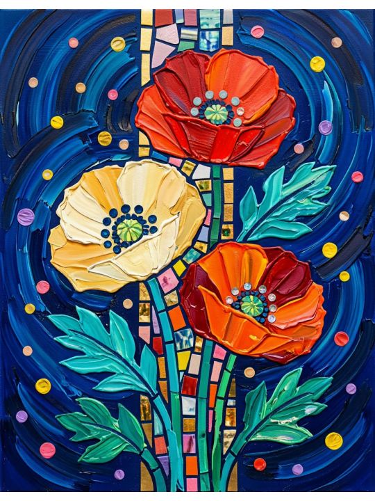 Алмазная мозаика без подрамника «Мозаичный букет» 40x30 см