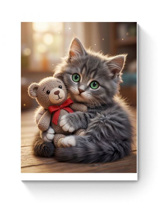 Алмазная мозаика на подрамнике «Котёнок и друг» 60x45 см