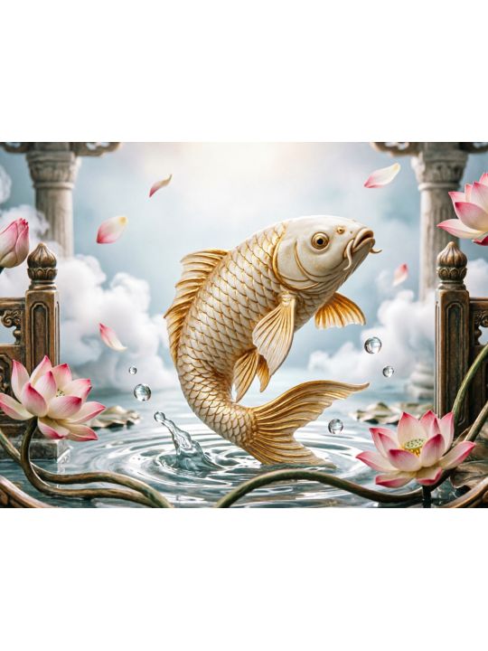 Алмазная мозаика без подрамника «Танец карпа» 40x30 см