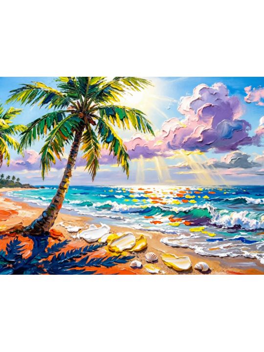 Алмазная мозаика без подрамника «Сияние океана» 40x30 см