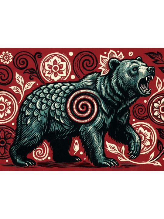 Алмазная мозаика без подрамника «Медведь в вихре» 40x30 см