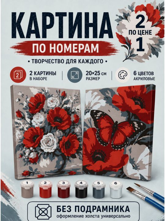 Картина по номерам 25x20 см. Набор 2 шт. КПМ-057