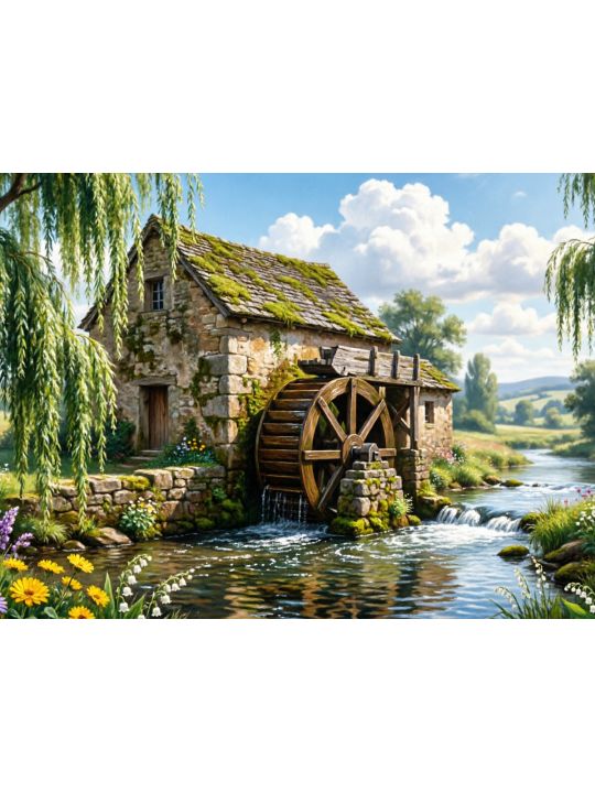 Алмазная мозаика без подрамника «Мельница» 40x30 см