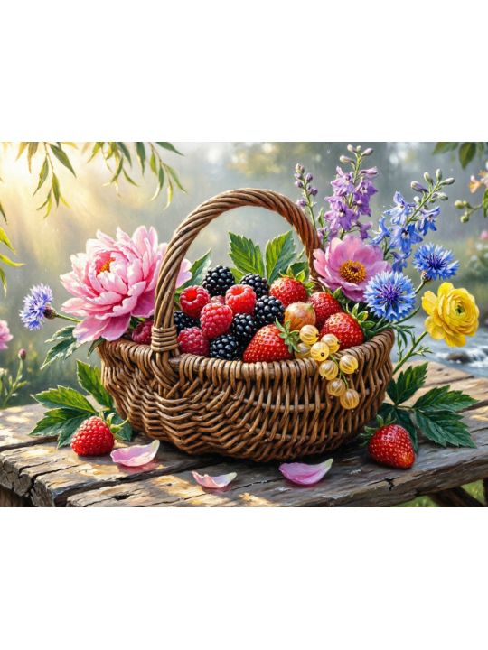 Алмазная мозаика без подрамника «Дары сада» 50x40 см
