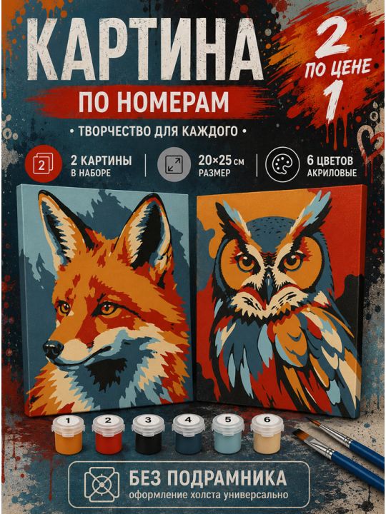 Картина по номерам 25x20 см. Набор 2 шт. КПМ-077