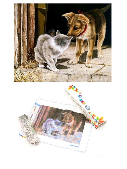 Алмазная мозаика «Кот и пёс» 