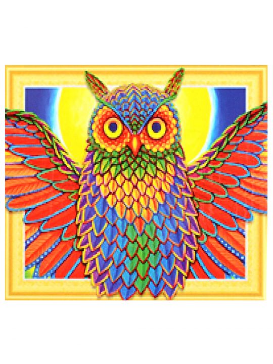 Алмазная мозаика на подрамнике «Радужная сова разминает крылья»