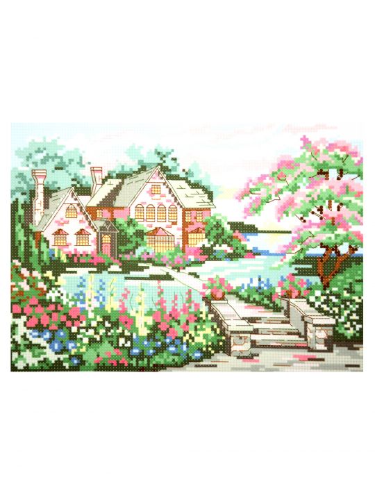 Схема для вышивания крестиком «Розовый дом» 