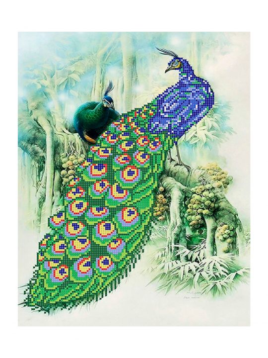 Схема для вышивания бисером «Павлины в джунглях» 