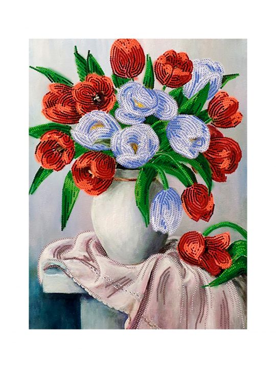 Схема для вышивания бисером «Синие и красные тюльпаны» 