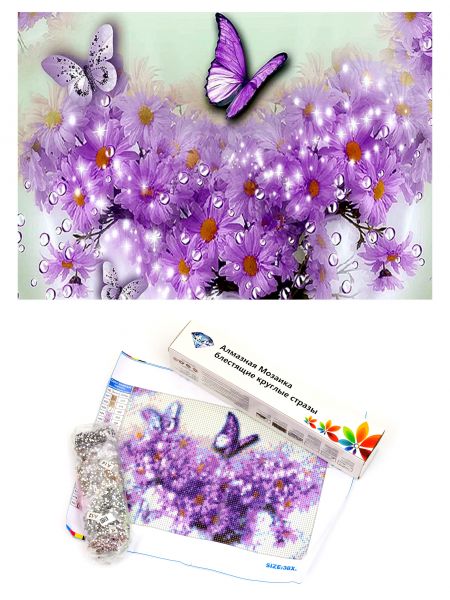 Алмазная мозаика «Ромашки и бабочки» 