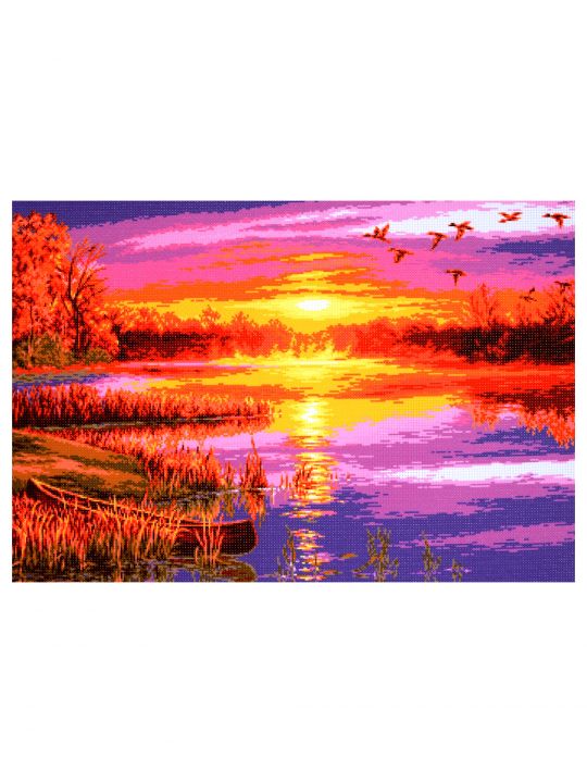 Схема для вышивания крестиком «Осенний закат над рекой» 