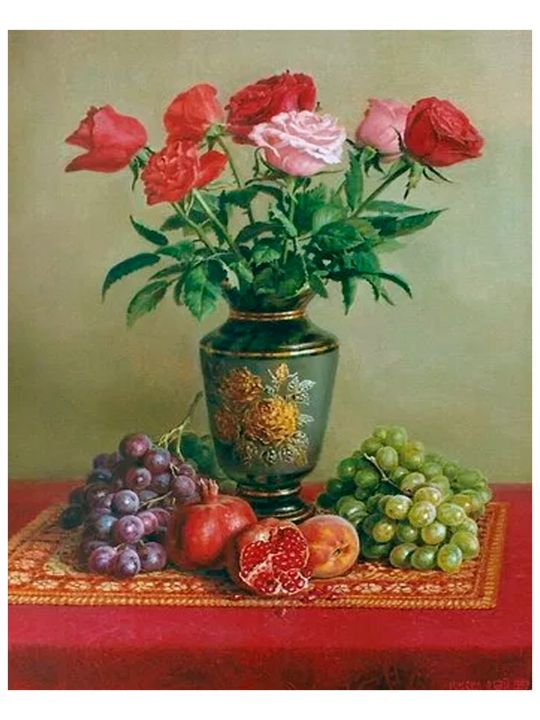 Алмазная мозаика «Цветы виноград и гранат» 50 x 40