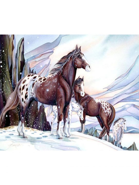 Алмазная мозаика «Лошади зимой» 