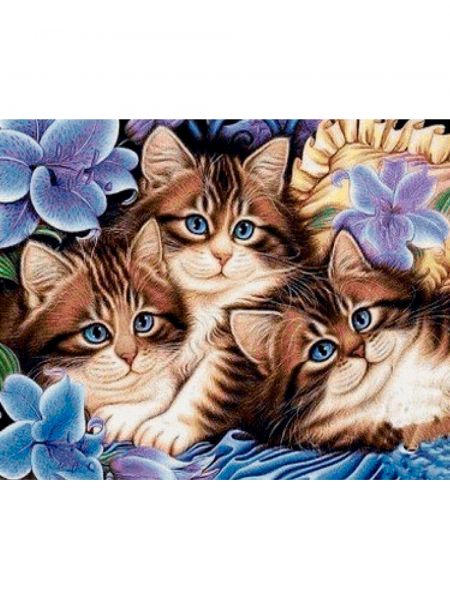 Алмазная мозаика «Котята в цветах» 