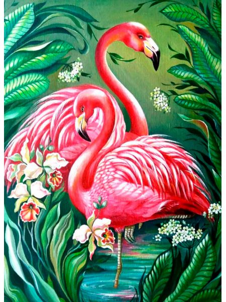 Картина по номерам «Фламинго в цветах» 