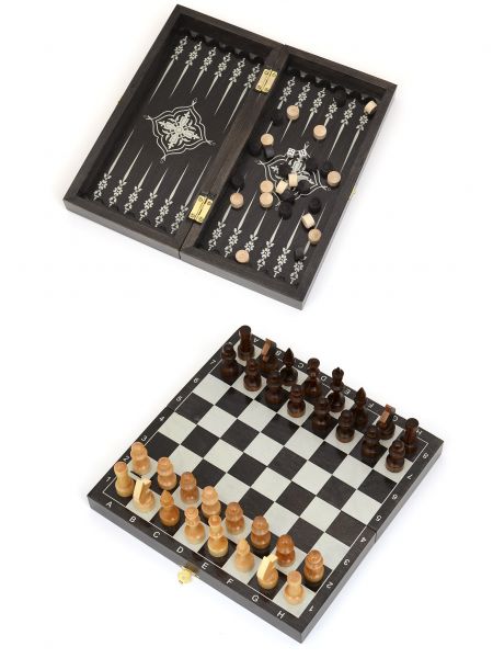 Шахматы, нарды, шашки «Обиходные-серебро» 3 в 1 мини
