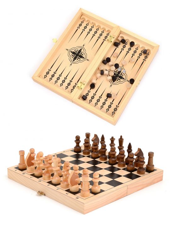 Шахматы, нарды, шашки «Обиходные» 3 в 1 мини лак 29x29 см