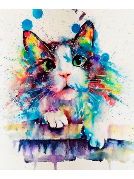 Алмазная мозаика «Кошка в красках» 