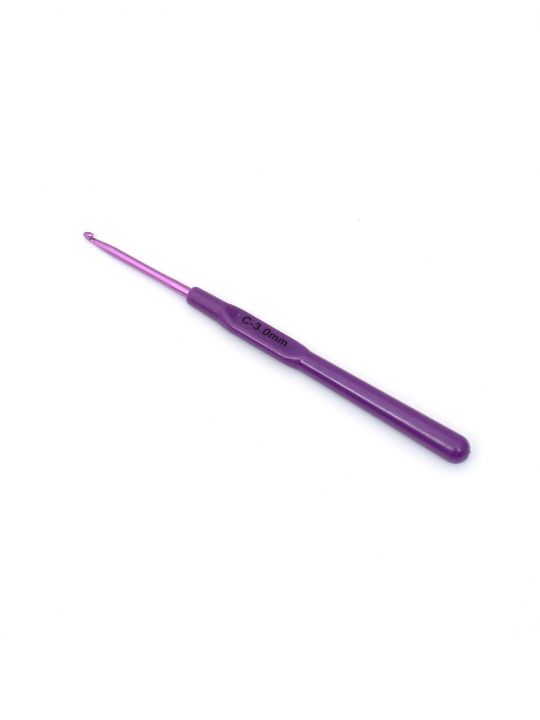 Крючок для вязания металлический с пластиковой ручкой , диаметр 3 мм, длина 14 см