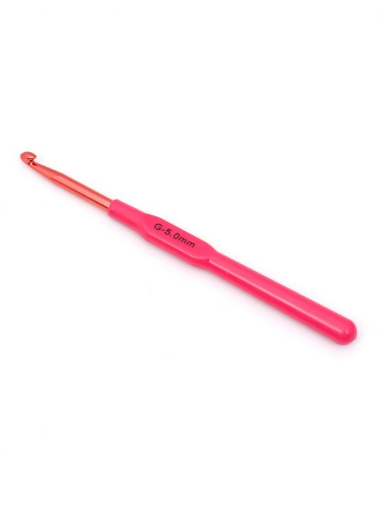 Крючок для вязания металлический с пластиковой ручкой , диаметр 5 мм, длина 14 см