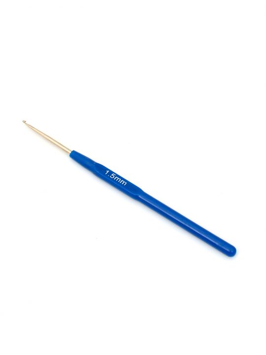 Крючок для вязания металлический с пластиковой ручкой, диаметр 1,5 мм, длина 14 см