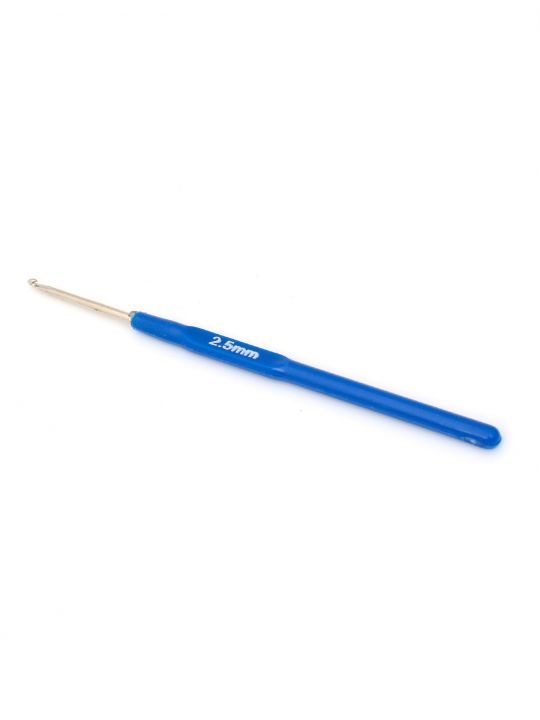 Крючок для вязания металлический с пластиковой ручкой, диаметр 2,5 мм, длина 14 см