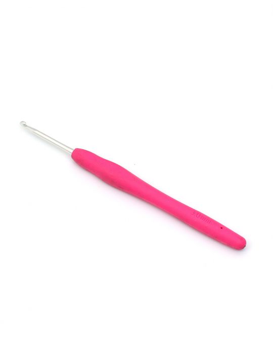 Крючок для вязания металлический с эргономичной резиновой ручкой , диаметр 3 мм, длина 14 см