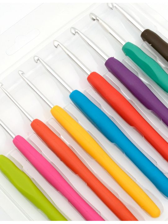 Крючки для вязания металлические с эргономичной ручкой 9 штук в наборе