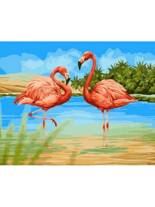 Картина по номерам  на подрамнике «Пара фламинго» 