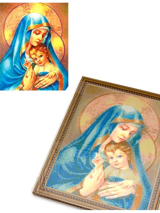 Алмазная мозаика на подрамнике «Богородица и Младенец Иисус» икона
