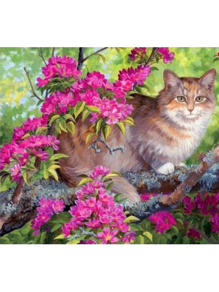 Алмазная мозаика «Кошка в цветах» 