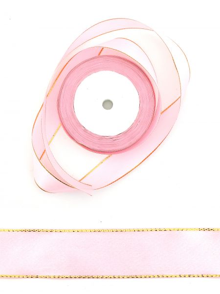 Лента атласная с люрексом 25 мм розовая 22,4 м
