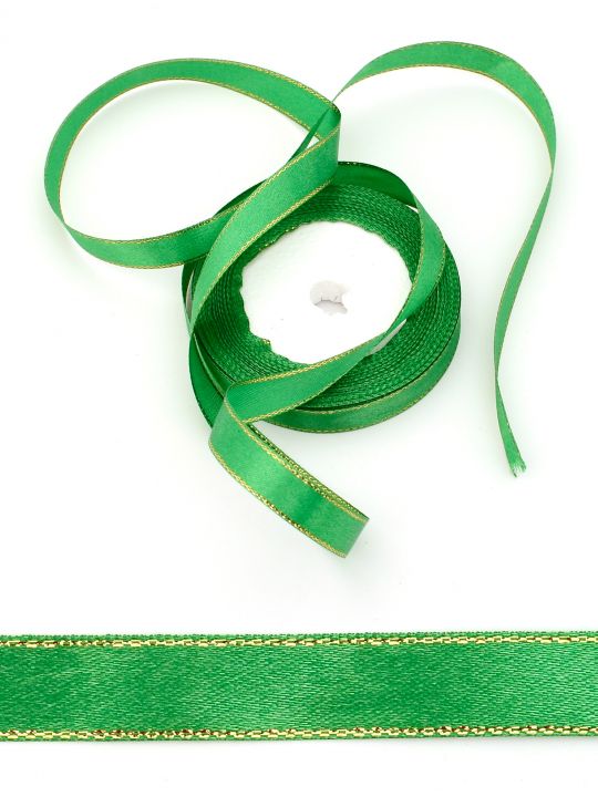 Лента атласная с люрексом 12 мм зелёная 25,4 м