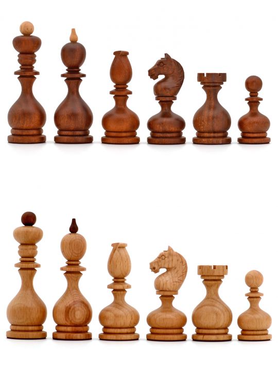 Фигуры шахматные резные «Суздальские» с утяжелением, махагон, бук