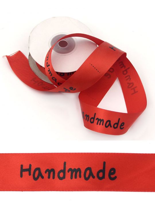 Лента атласная «Handmade» 25 мм красная 9м