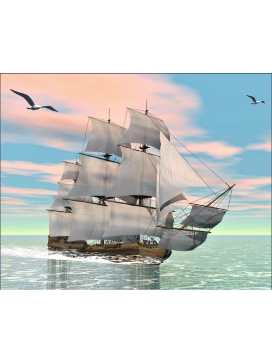 Картина по номерам на подрамнике «Корабль и парящие чайки» холст, 40 x 30 см