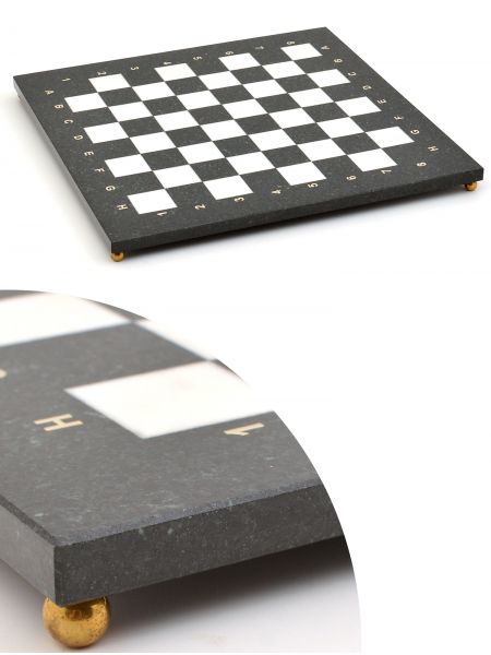 Шахматная доска «Классическая» каменная с ножками тёмно-белая 38x38 см