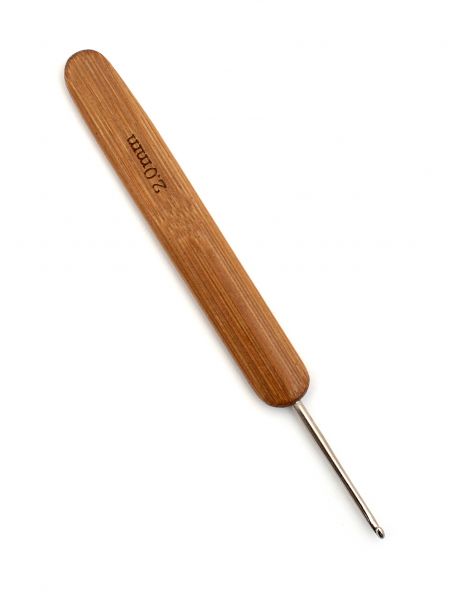 Крючок для вязания металлический с бамбуковой ручкой , диаметр 2 мм, длина 13 см