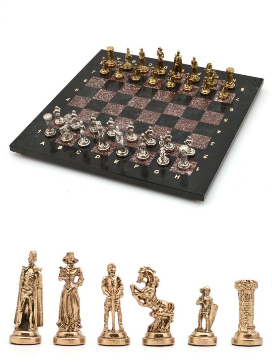 Шахматы бронзовые с каменной доской «Средние века» 38x38 см