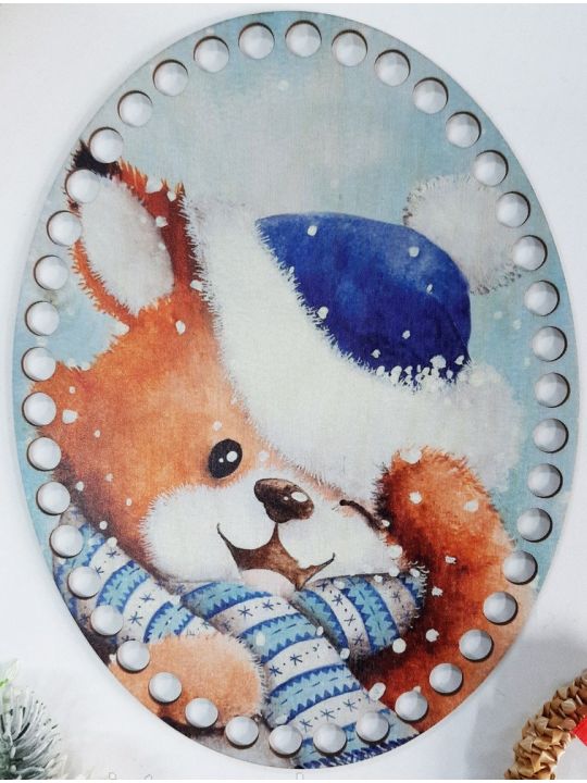 Донышко для вязания «Мишка в синей шапочке» деревянное, 20 x 15 см