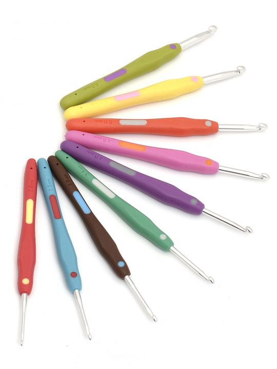 Крючки для вязания металлические с эргономичной ручкой 9 штук в наборе