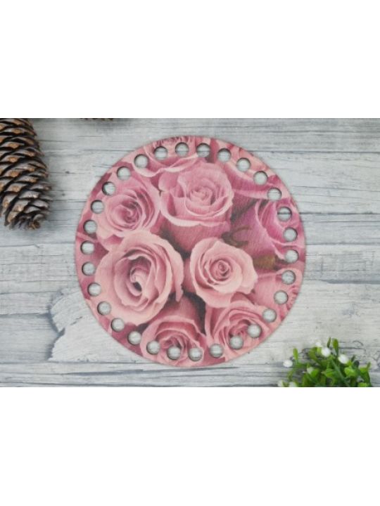 Донышко для вязания «Розовые розы» деревянное, 15 см