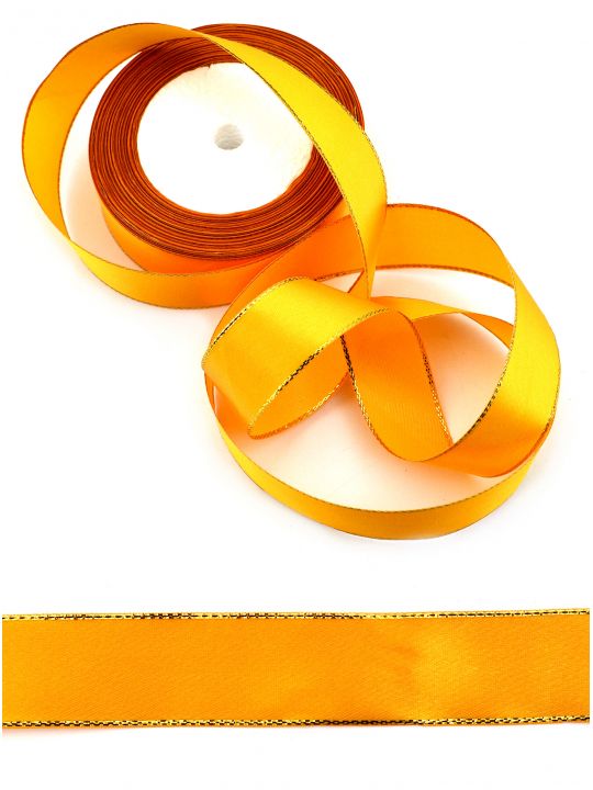 Лента атласная с люрексом 25 мм жёлто-оранжевая 22,4 м