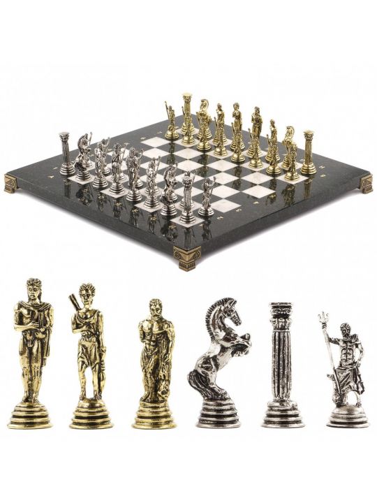 Шахматы металлические с каменной доской «Посейдон» 32х32 см