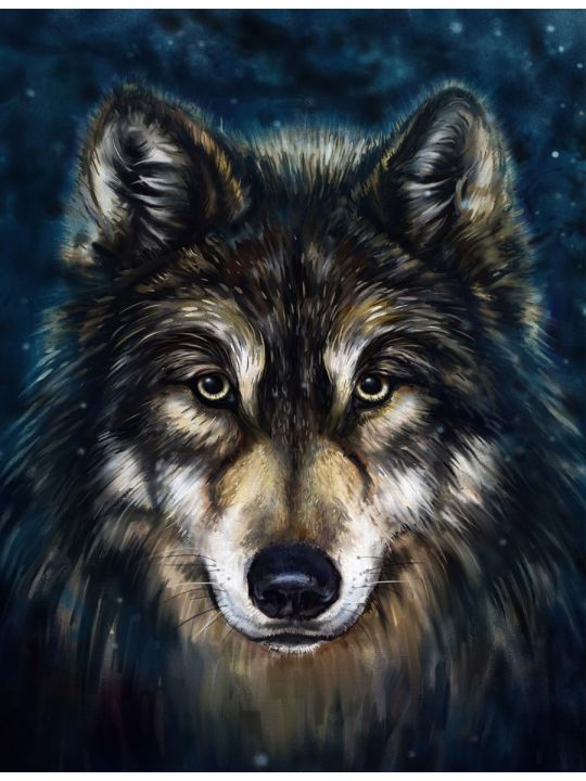 Алмазная мозаика без подрамника «Волк» 70x50 см, 30 цветов