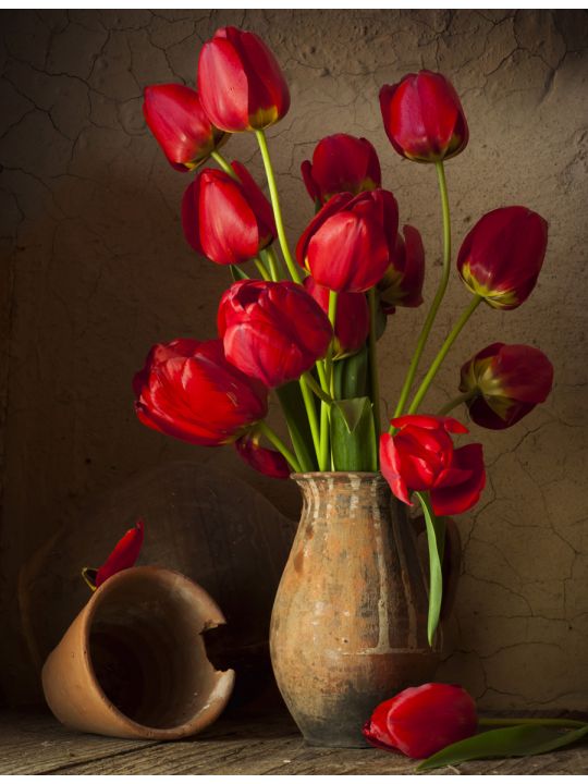 Алмазная мозаика на подрамнике «Тюльпаны в Вазе» 50x40 см, 30 цветов