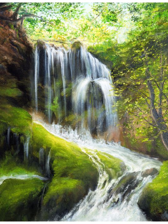 Алмазная мозаика на подрамнике «Водопад в Лесу» 50x40 см, 30 цветов