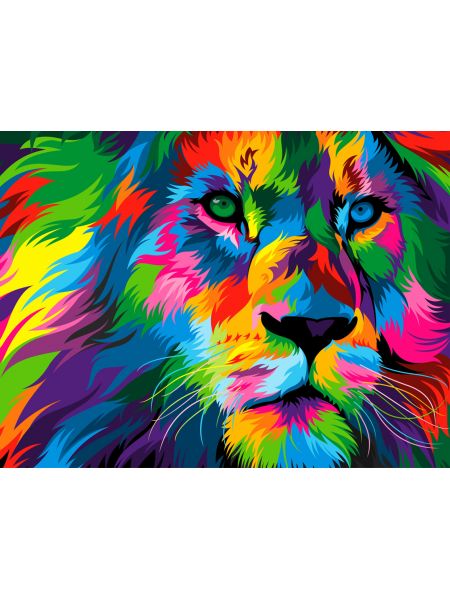 Алмазная мозаика без подрамника «Лев в Красках» 50x40 см, 30 цветов
